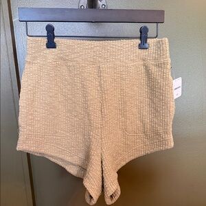 Free People High-Rise Textured Knit Shorts in Beige